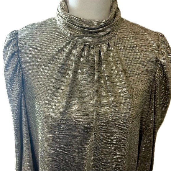 Anthropologie x Sunday in Brooklyn Gold Mock Neck Long Sleeve Metallic Top - Picture 6 of 7